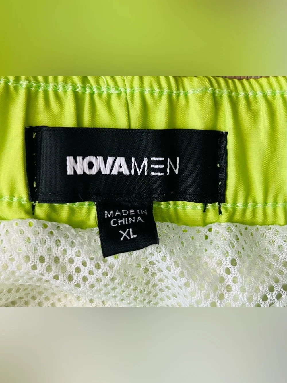 NovaMen Neon Lime Check-Print Swim Trunks